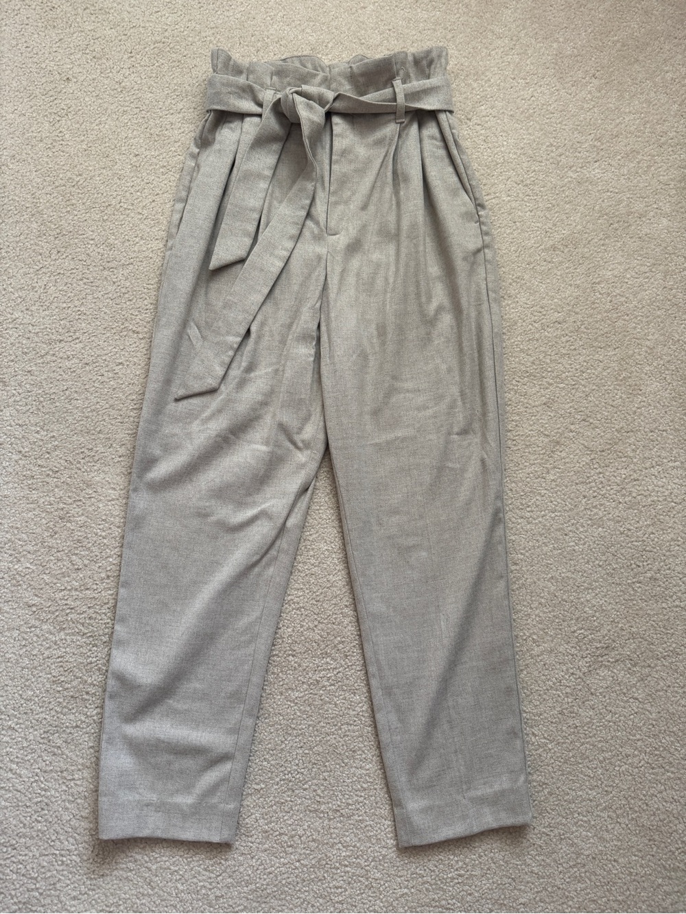 H&M Beige Paperbag Waist Tie Belt Tapered Ankle Pants US 6
